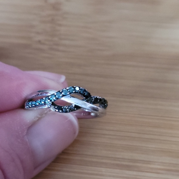 Blue/Black Diamond Fashion Ring 1/4 ct tw Sterling Silver - Picture 3 of 4